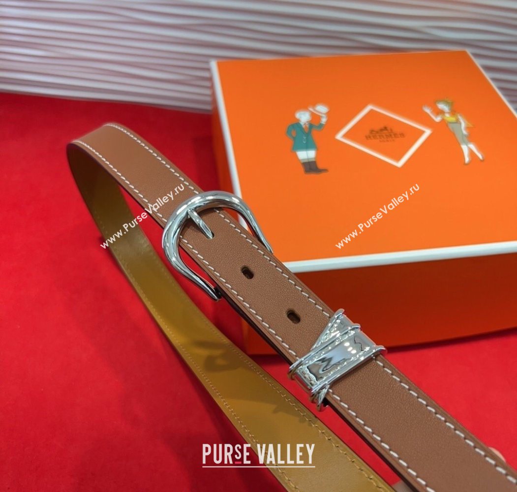 Hermes Ecuyere Leather Belt 2.4cm Brown/Silver 2025 0617 (99-250617098)