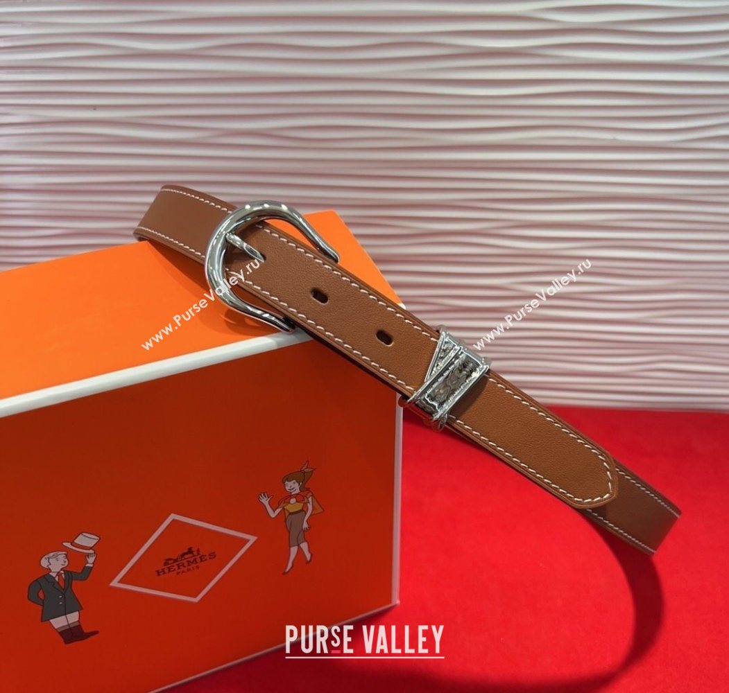 Hermes Ecuyere Leather Belt 2.4cm Brown/Silver 2025 0617 (99-250617098)