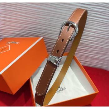 Hermes Ecuyere Leather Belt 2.4cm Brown/Silver 2025 0617 (99-250617098)
