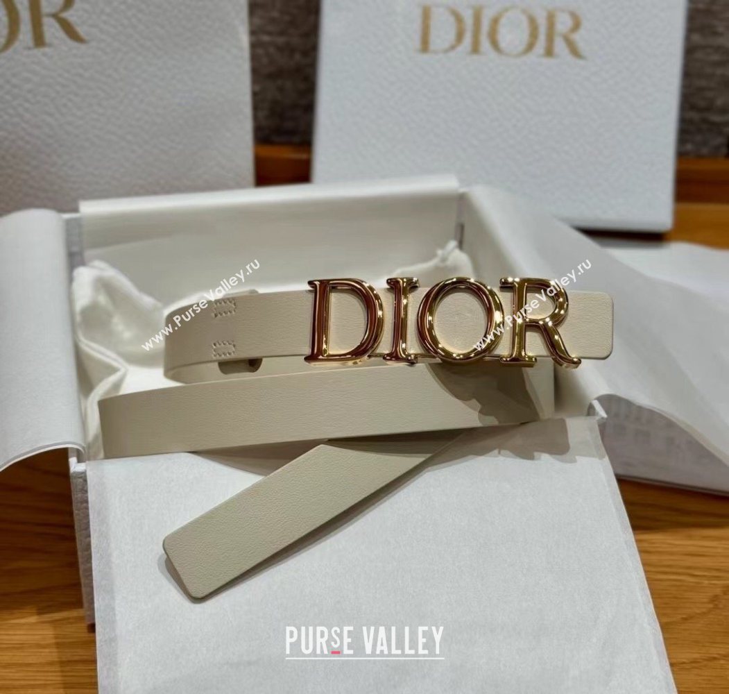 Dior Smooth Calfskin Belt 2cm with DIOR Buckle White/Gold 2025 0617 (99-250617151)
