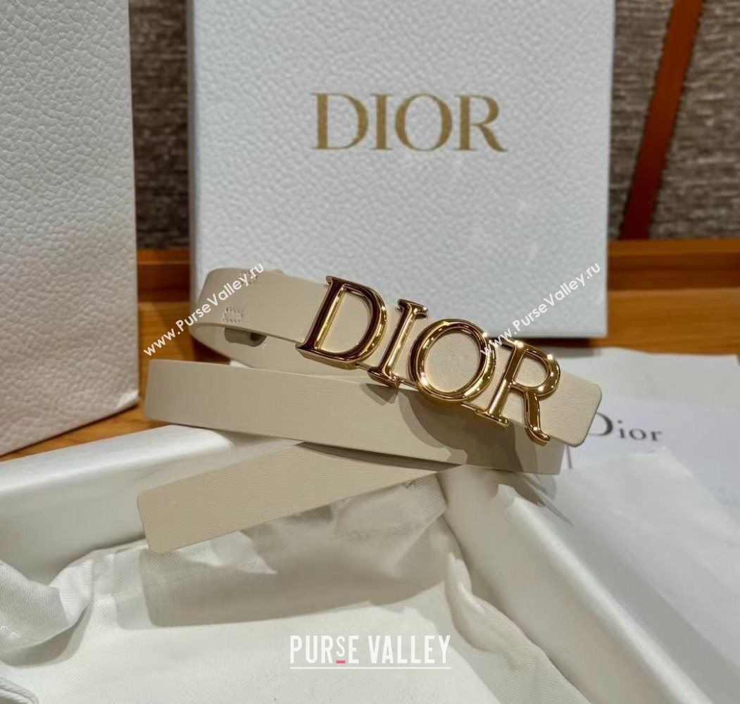 Dior Smooth Calfskin Belt 2cm with DIOR Buckle White/Gold 2025 0617 (99-250617151)