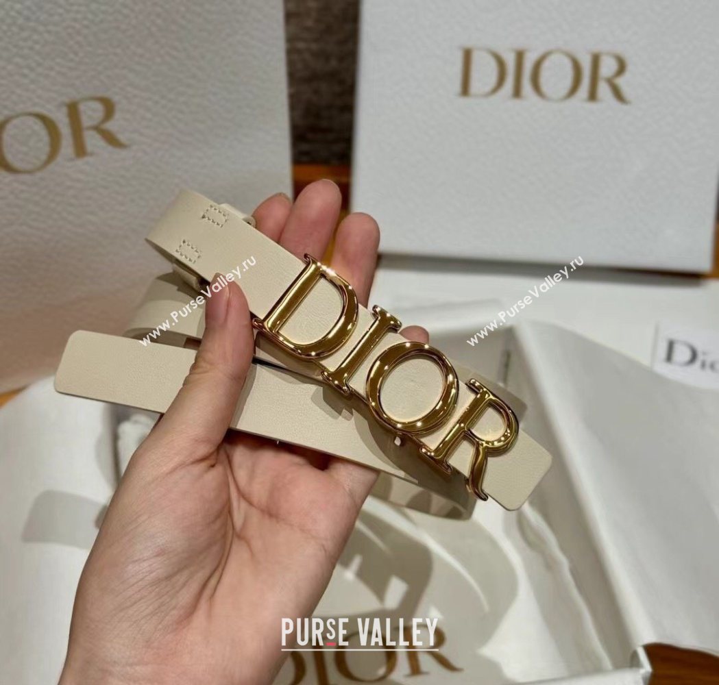 Dior Smooth Calfskin Belt 2cm with DIOR Buckle White/Gold 2025 0617 (99-250617151)