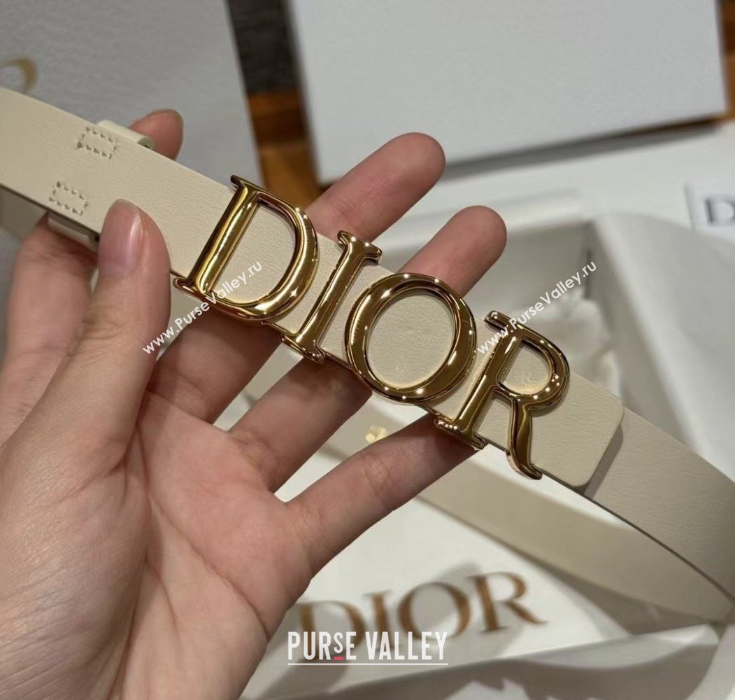 Dior Smooth Calfskin Belt 2cm with DIOR Buckle White/Gold 2025 0617 (99-250617151)