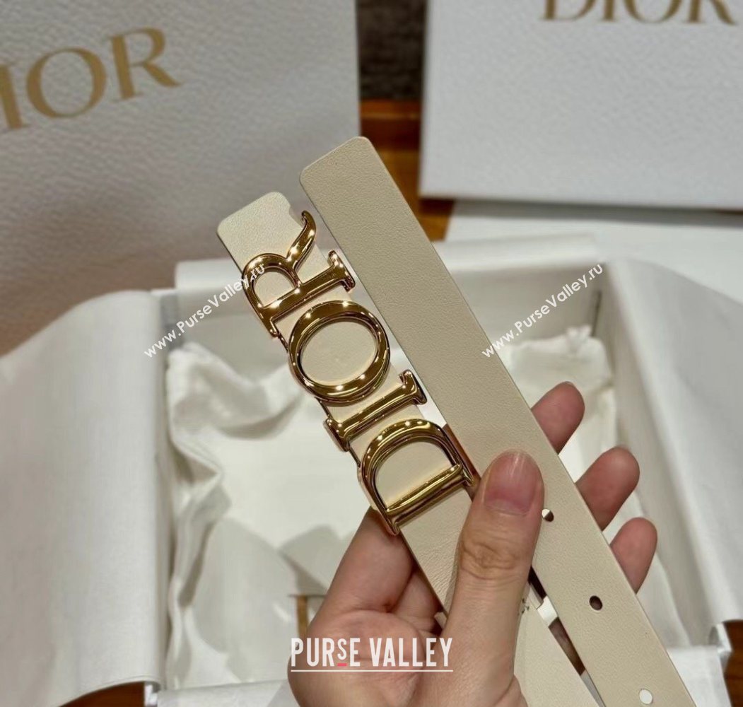 Dior Smooth Calfskin Belt 2cm with DIOR Buckle White/Gold 2025 0617 (99-250617151)
