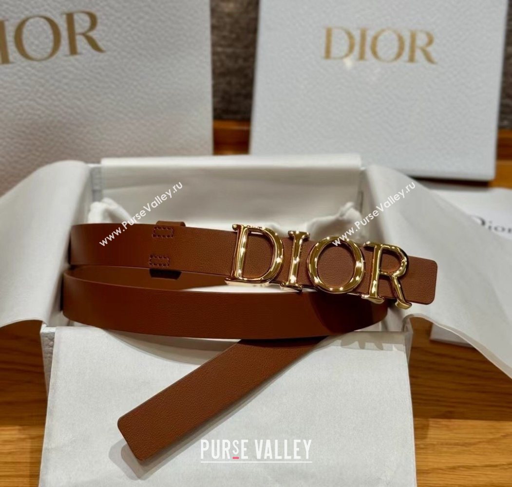 Dior Smooth Calfskin Belt 2cm with DIOR Buckle Brown/Gold 2025 0617 (99-250617152)