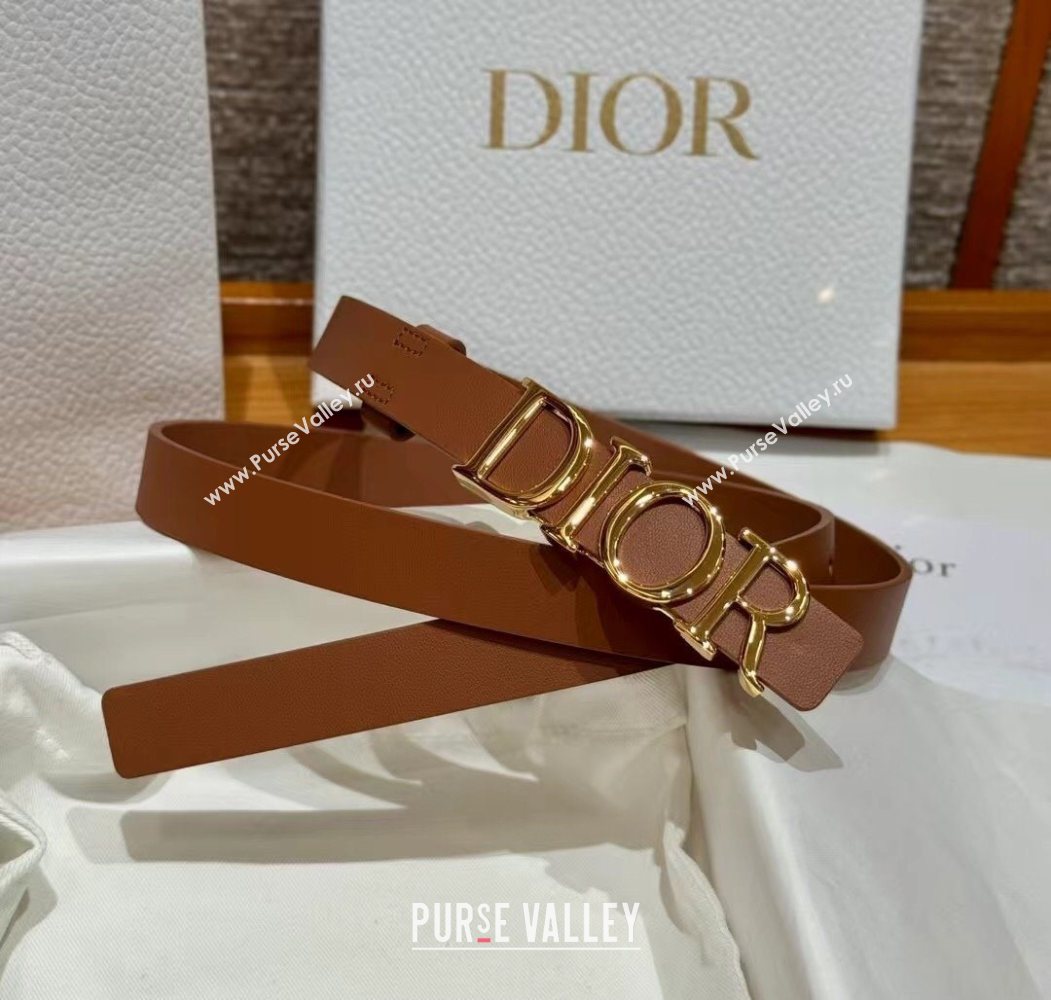 Dior Smooth Calfskin Belt 2cm with DIOR Buckle Brown/Gold 2025 0617 (99-250617152)