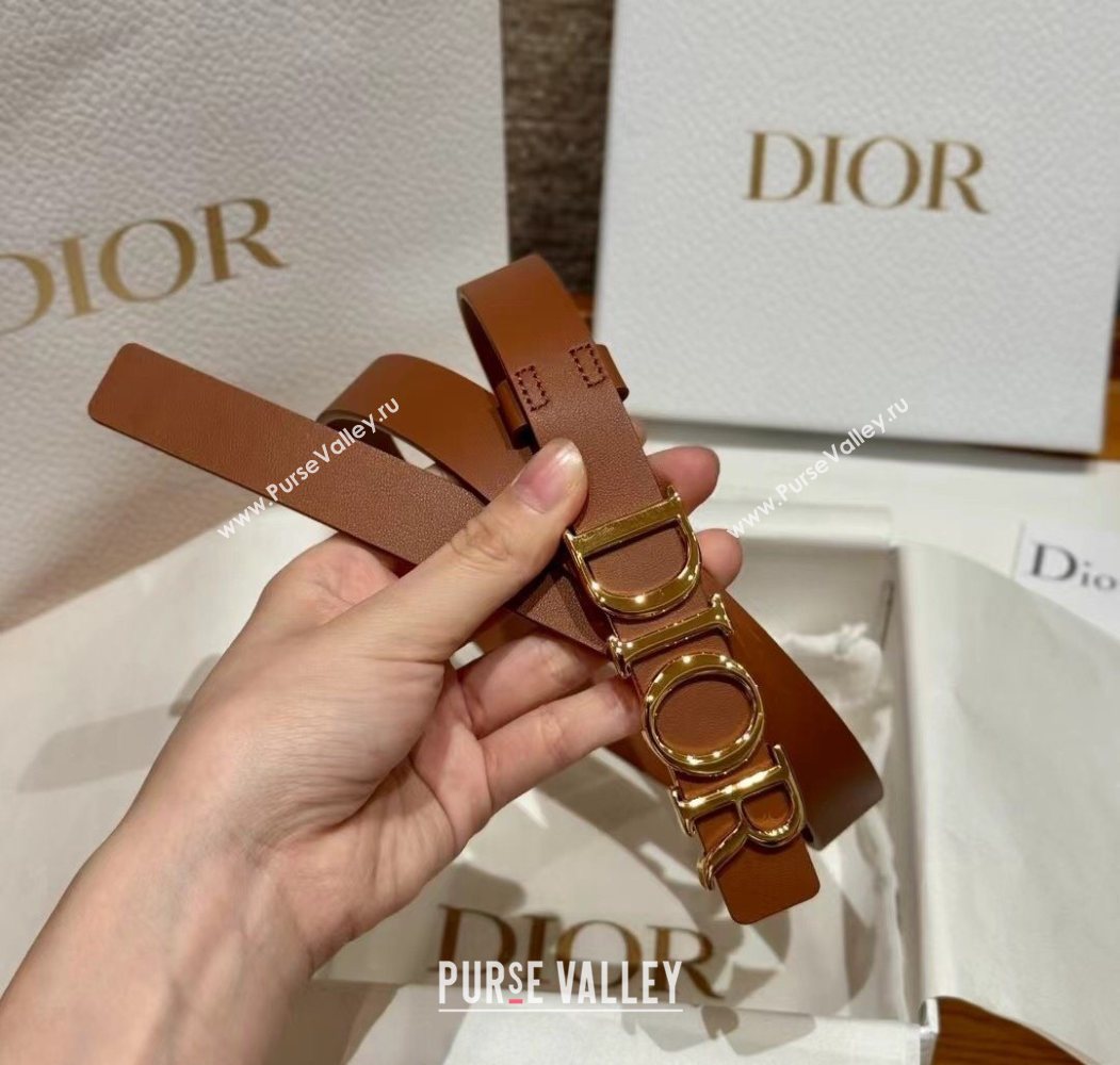 Dior Smooth Calfskin Belt 2cm with DIOR Buckle Brown/Gold 2025 0617 (99-250617152)