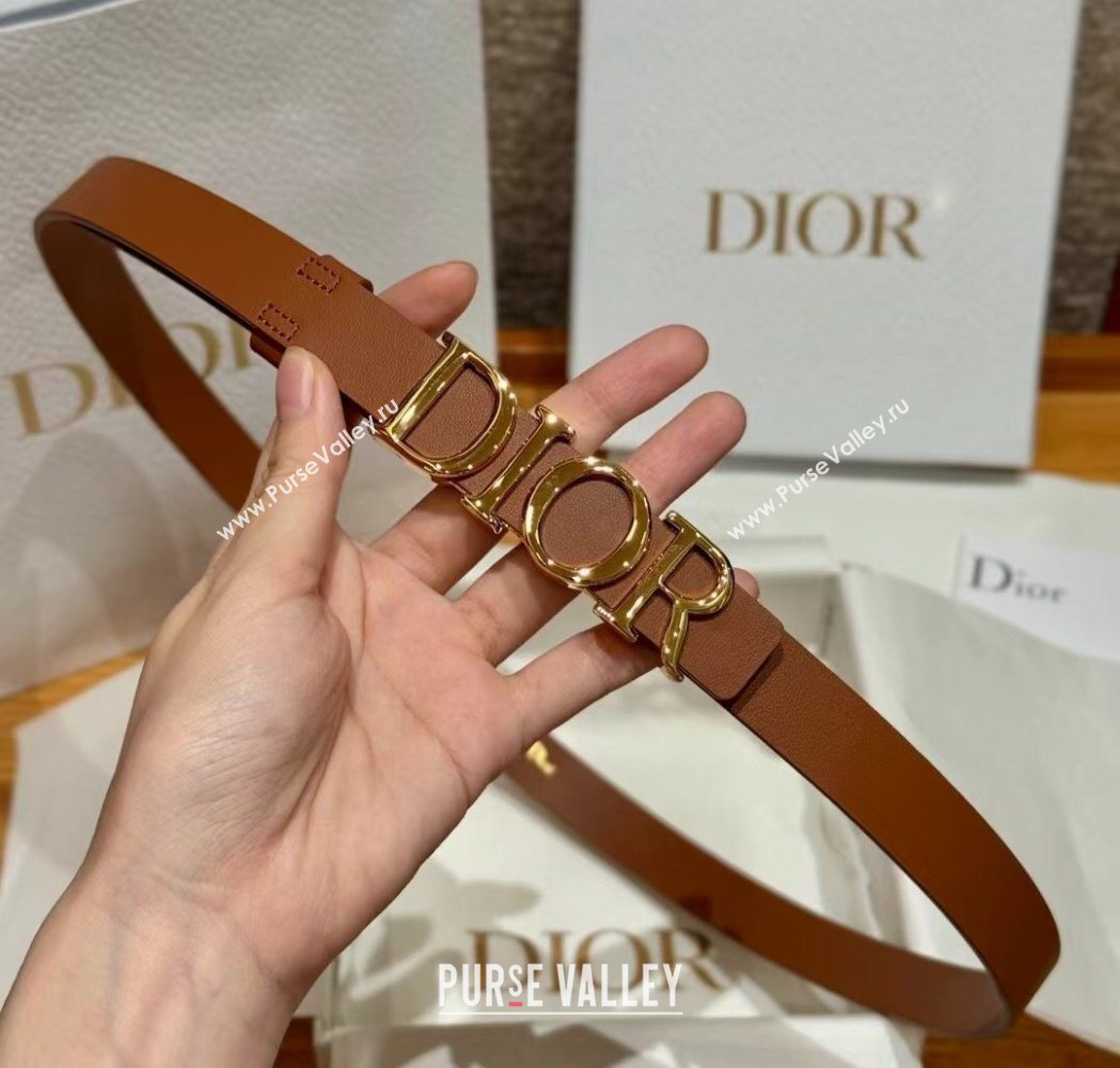 Dior Smooth Calfskin Belt 2cm with DIOR Buckle Brown/Gold 2025 0617 (99-250617152)