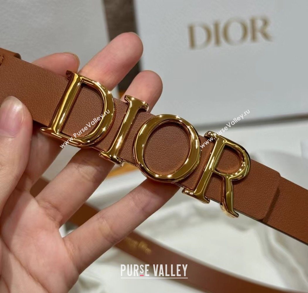 Dior Smooth Calfskin Belt 2cm with DIOR Buckle Brown/Gold 2025 0617 (99-250617152)