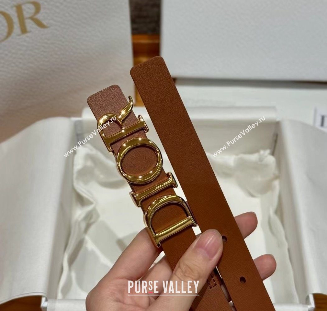 Dior Smooth Calfskin Belt 2cm with DIOR Buckle Brown/Gold 2025 0617 (99-250617152)