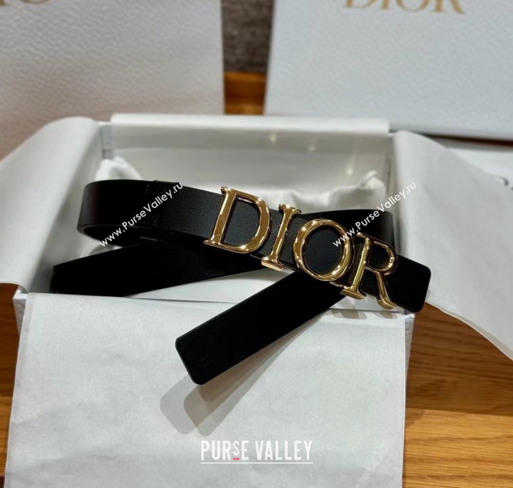 Dior Smooth Calfskin Belt 2cm with DIOR Buckle Black/Gold 2025 0617 (99-250617153)