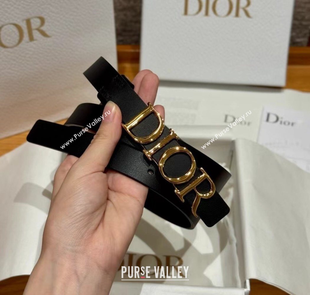 Dior Smooth Calfskin Belt 2cm with DIOR Buckle Black/Gold 2025 0617 (99-250617153)