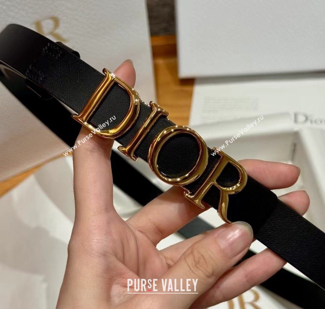 Dior Smooth Calfskin Belt 2cm with DIOR Buckle Black/Gold 2025 0617 (99-250617153)
