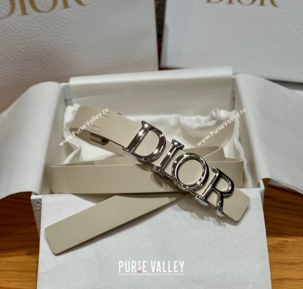 Dior Smooth Calfskin Belt 2cm with DIOR Buckle White/Silver 2025 0617 (99-250617154)