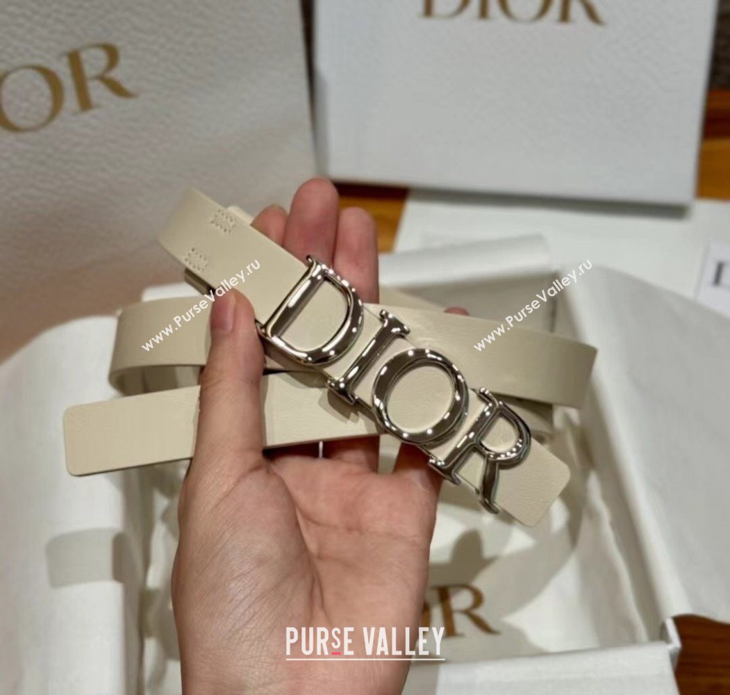 Dior Smooth Calfskin Belt 2cm with DIOR Buckle White/Silver 2025 0617 (99-250617154)