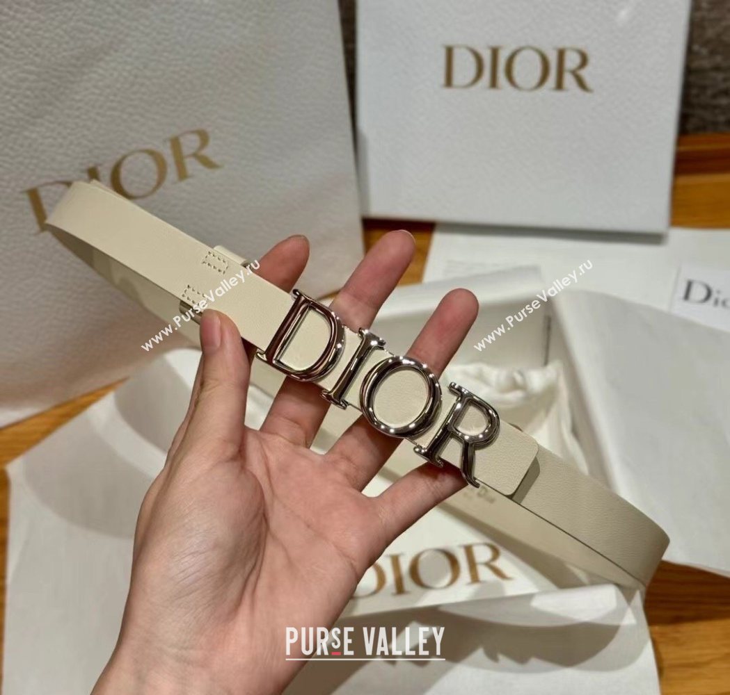 Dior Smooth Calfskin Belt 2cm with DIOR Buckle White/Silver 2025 0617 (99-250617154)