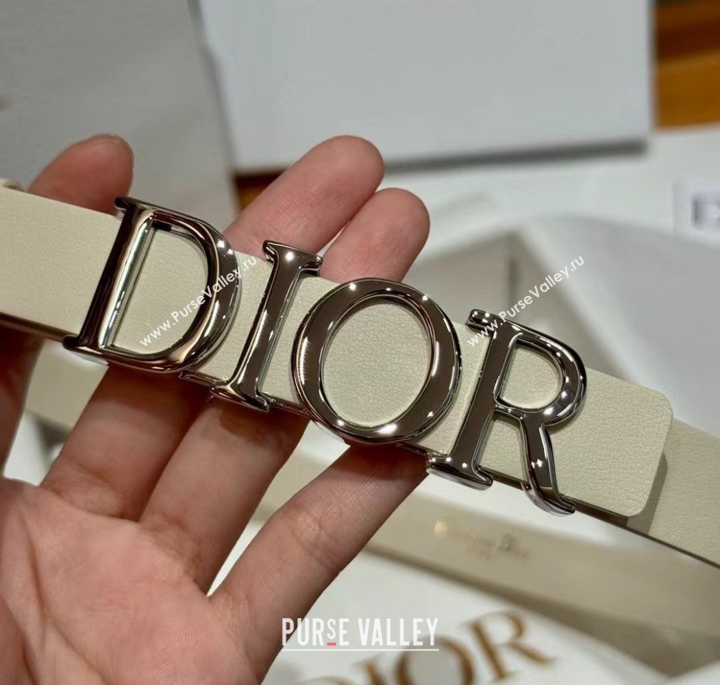 Dior Smooth Calfskin Belt 2cm with DIOR Buckle White/Silver 2025 0617 (99-250617154)