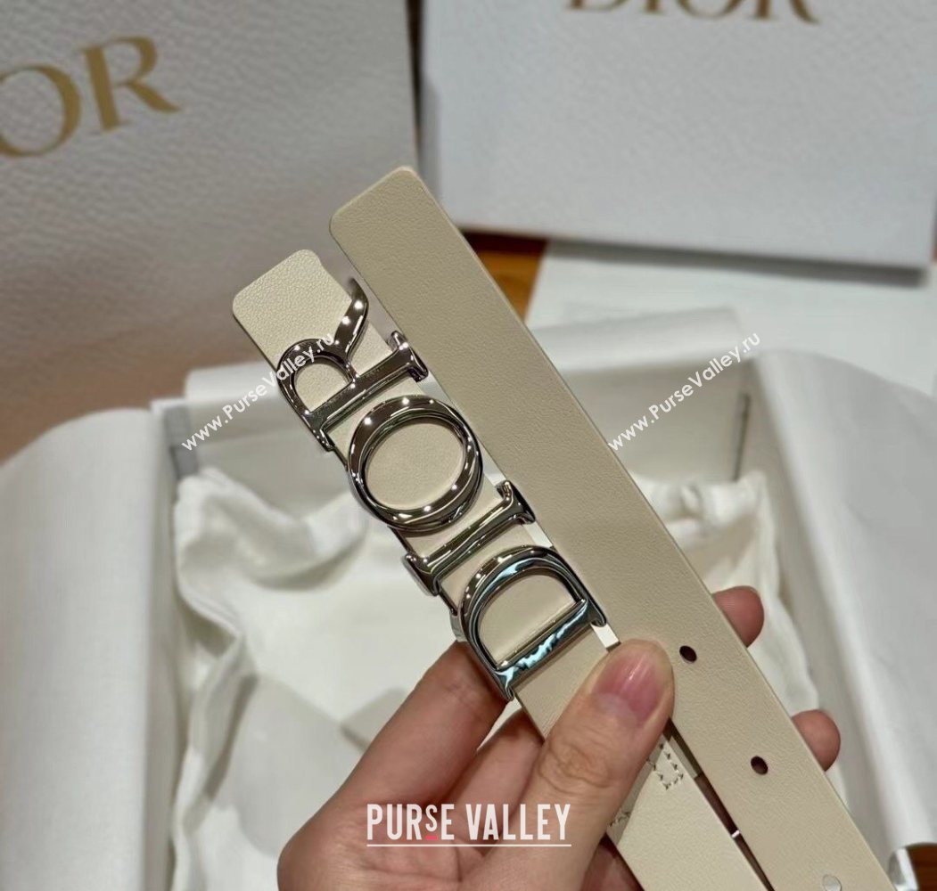 Dior Smooth Calfskin Belt 2cm with DIOR Buckle White/Silver 2025 0617 (99-250617154)