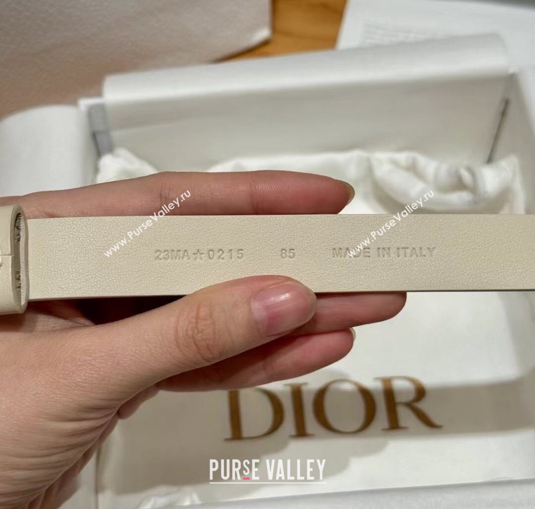 Dior Smooth Calfskin Belt 2cm with DIOR Buckle White/Silver 2025 0617 (99-250617154)