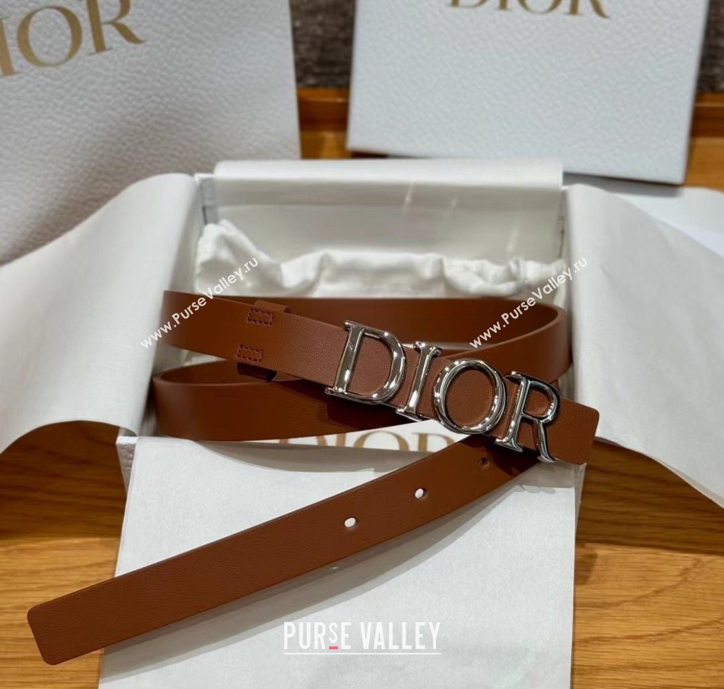Dior Smooth Calfskin Belt 2cm with DIOR Buckle Brown/Silver 2025 0617 (99-250617155)