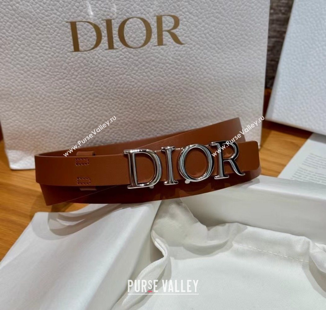 Dior Smooth Calfskin Belt 2cm with DIOR Buckle Brown/Silver 2025 0617 (99-250617155)