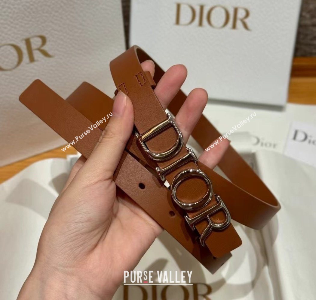Dior Smooth Calfskin Belt 2cm with DIOR Buckle Brown/Silver 2025 0617 (99-250617155)