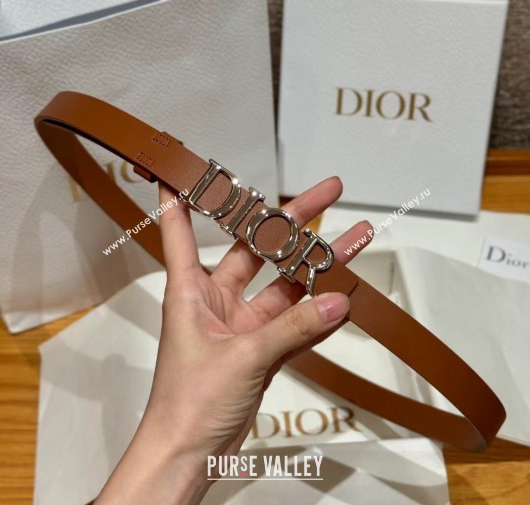Dior Smooth Calfskin Belt 2cm with DIOR Buckle Brown/Silver 2025 0617 (99-250617155)