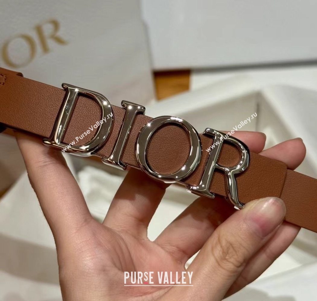 Dior Smooth Calfskin Belt 2cm with DIOR Buckle Brown/Silver 2025 0617 (99-250617155)
