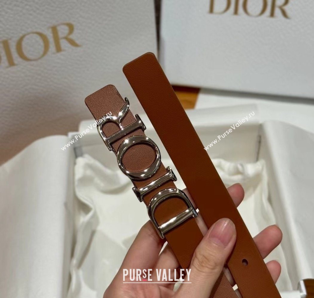 Dior Smooth Calfskin Belt 2cm with DIOR Buckle Brown/Silver 2025 0617 (99-250617155)