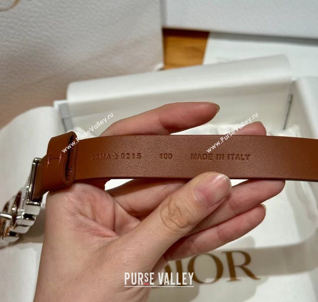 Dior Smooth Calfskin Belt 2cm with DIOR Buckle Brown/Silver 2025 0617 (99-250617155)