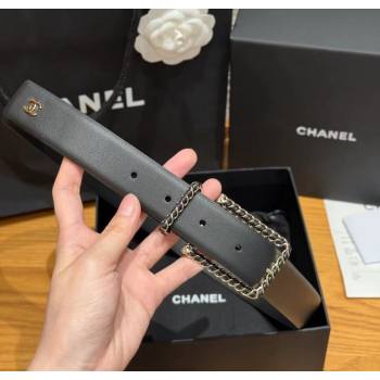 Chanel Calfskin Belt 3cm with Chain and Pin Buckle Black Leather 2025 AAA600 (99-250617140)
