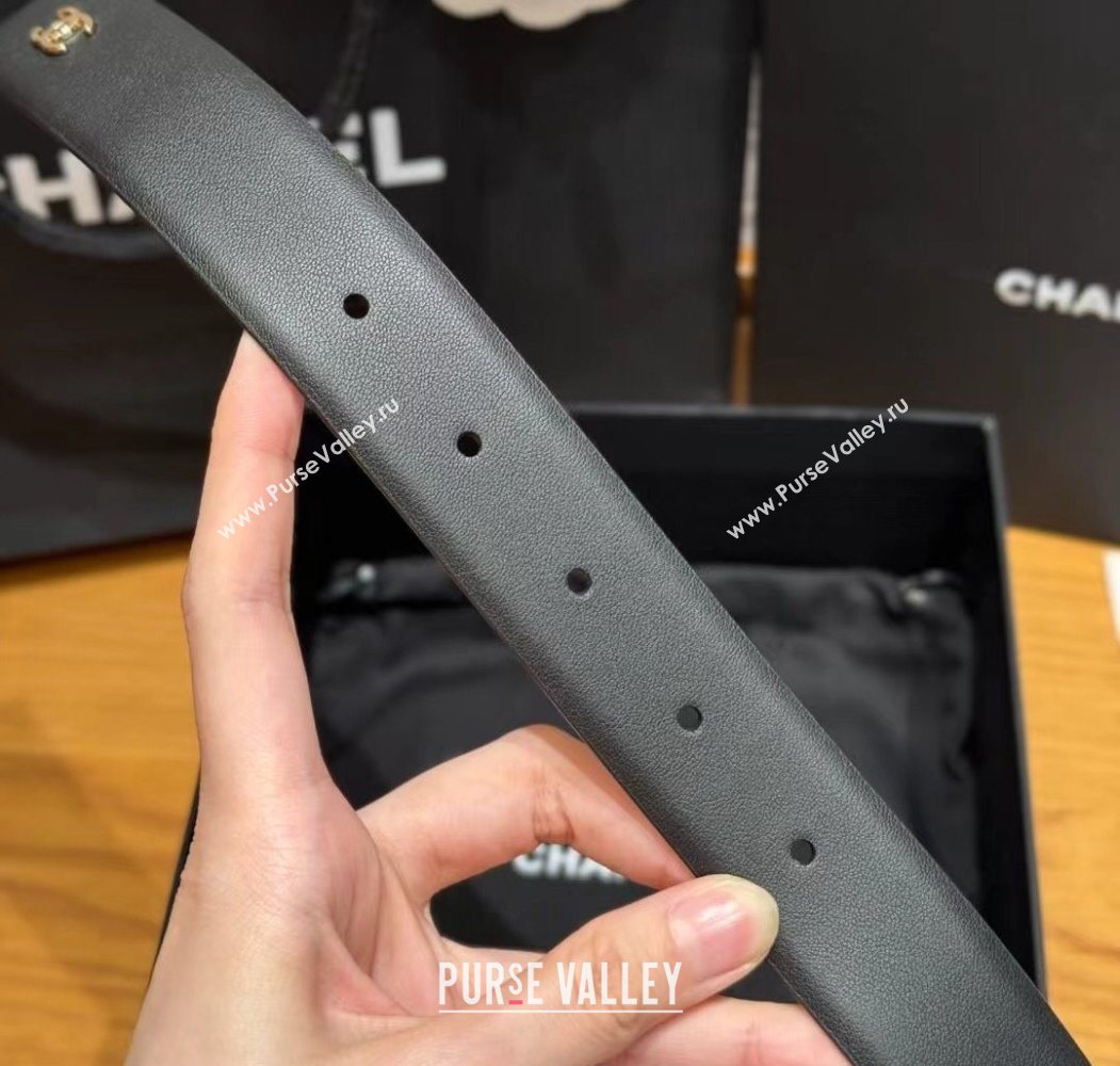 Chanel Calfskin Belt 3cm with Chain and Pin Buckle Black Leather 2025 AAA600 (99-250617140)