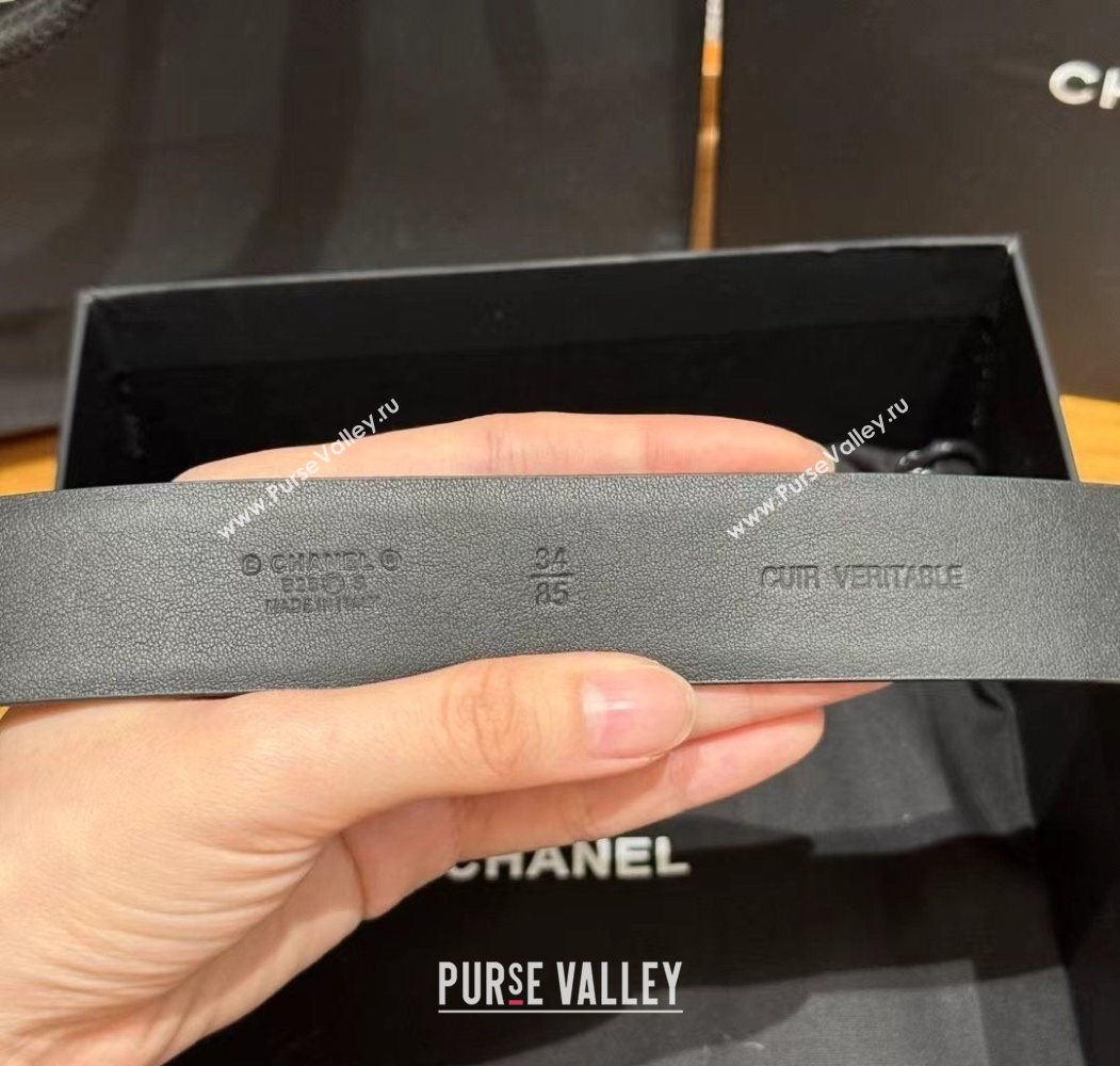 Chanel Calfskin Belt 3cm with Chain and Pin Buckle Black Leather 2025 AAA600 (99-250617140)