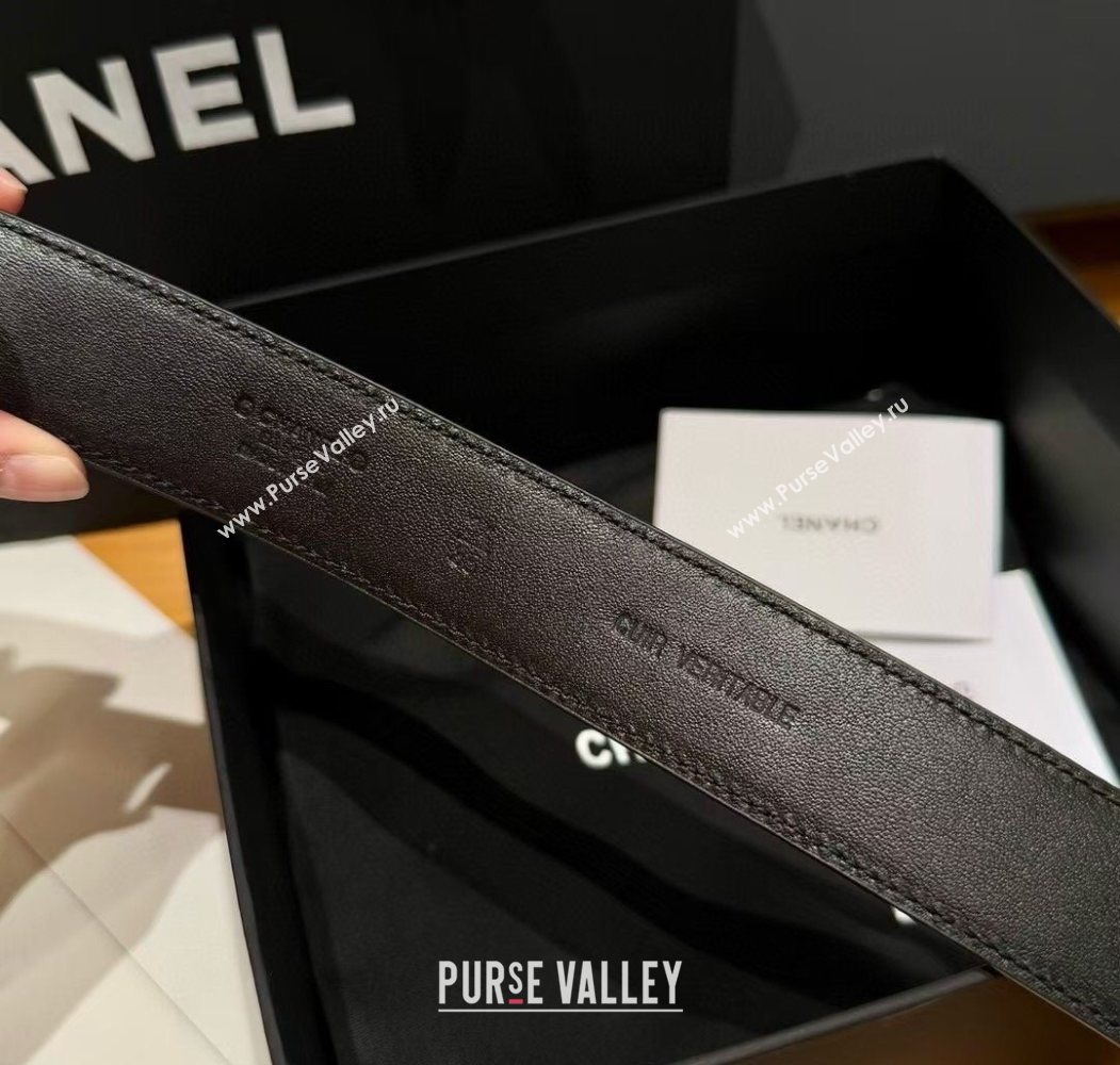 Chanel Black Lambskin Belt 3cm with Quilted CC Buckle Black/Shiny Gold 2025 0617 (99-250617146)