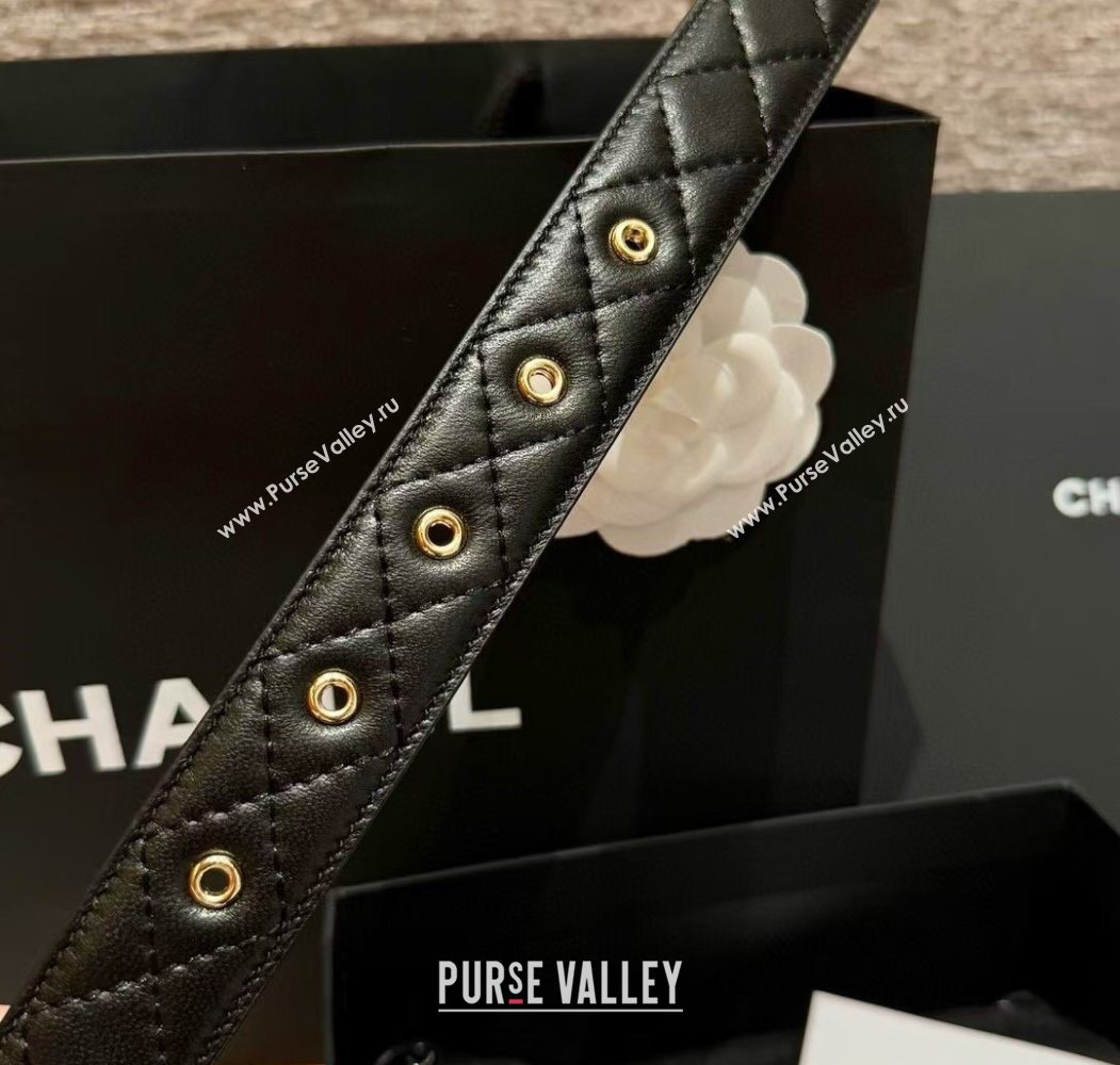 Chanel Black Lambskin Belt 3cm with Quilted CC Buckle Black/Aged Gold 2025 0617 (99-250617147)