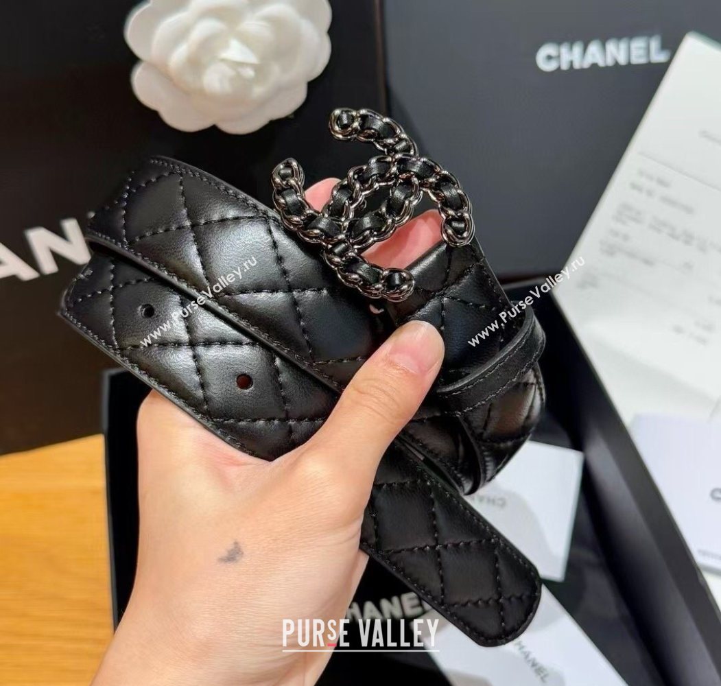Chanel Black Lambskin Belt 3cm with Gunmetal Chain CC Buckle 2025 0617 (99-250617148)
