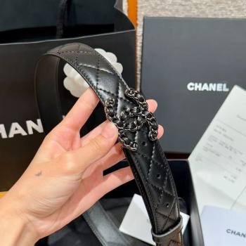 Chanel Black Lambskin Belt 3cm with Gunmetal Chain CC Buckle 2025 0617 (99-250617148)