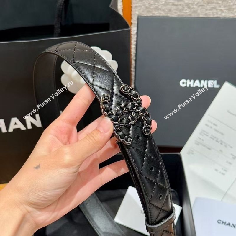 Chanel Black Lambskin Belt 3cm with Gunmetal Chain CC Buckle 2025 0617 (99-250617148)