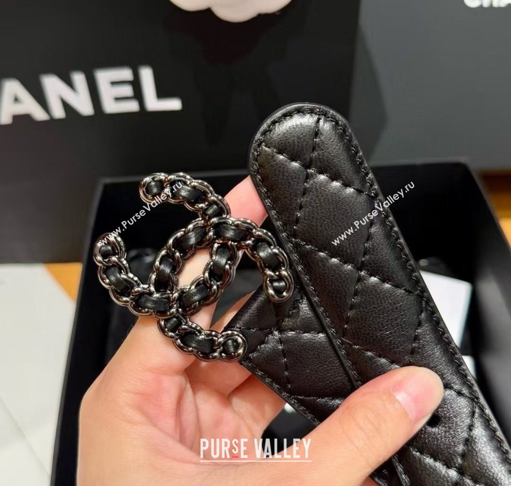 Chanel Black Lambskin Belt 3cm with Gunmetal Chain CC Buckle 2025 0617 (99-250617148)