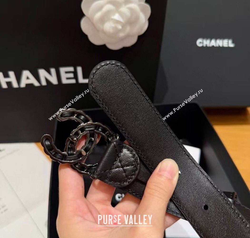 Chanel Black Lambskin Belt 3cm with Gunmetal Chain CC Buckle 2025 0617 (99-250617148)