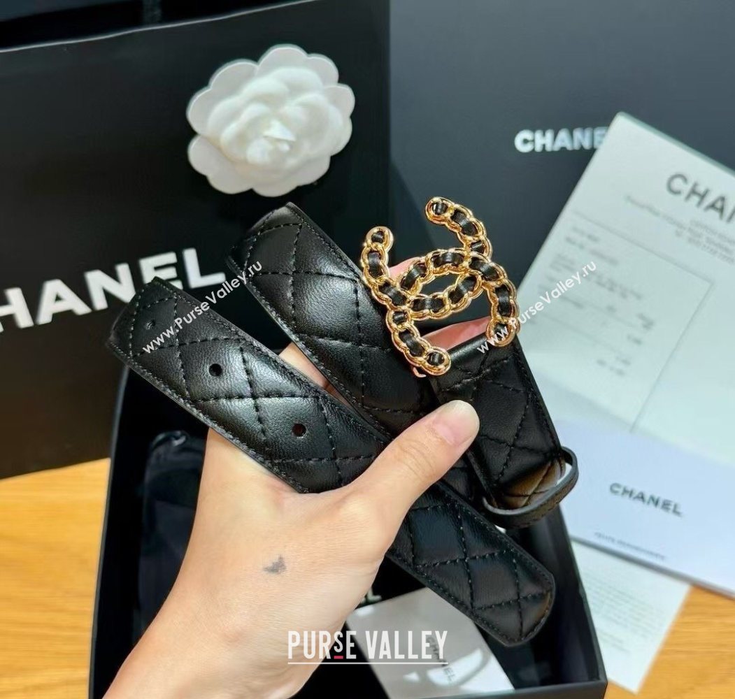Chanel Black Lambskin Belt 3cm with Gold Chain CC Buckle 2025 0617 (99-250617149)