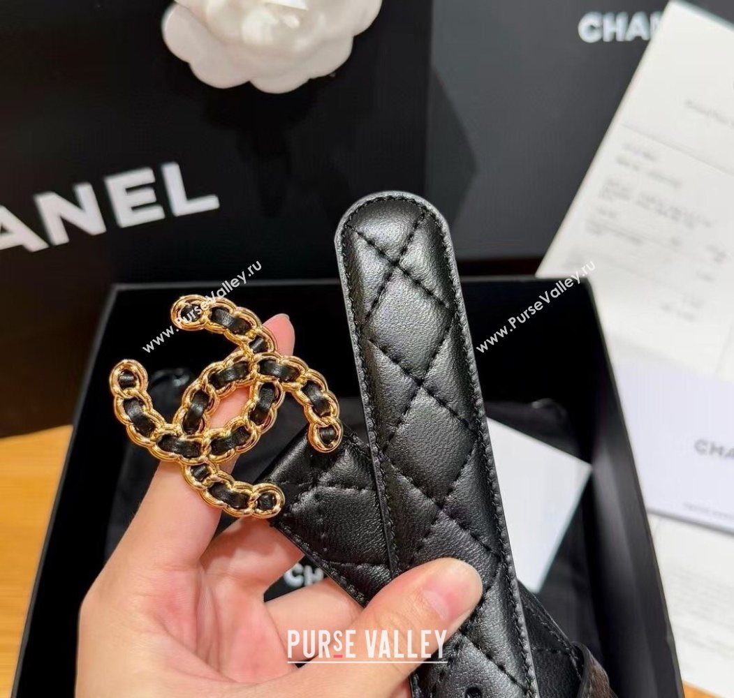 Chanel Black Lambskin Belt 3cm with Gold Chain CC Buckle 2025 0617 (99-250617149)