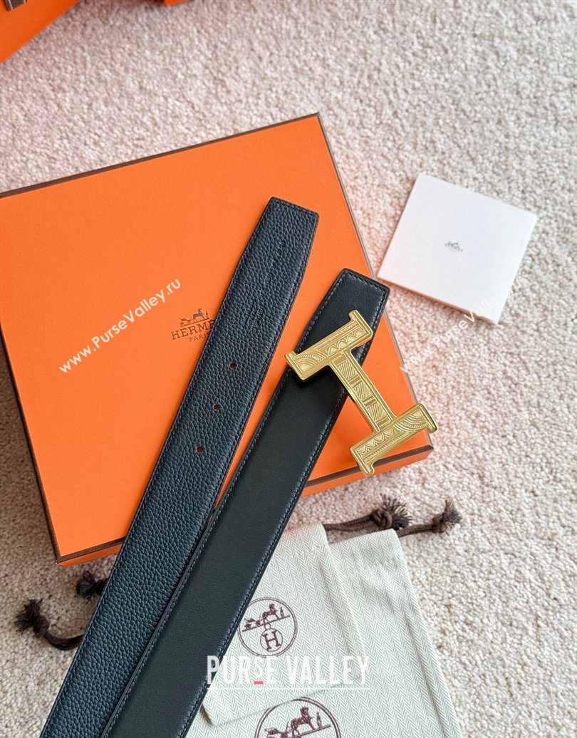 Hermes Mens Constance Touareg Reversible Leather Belt 3.8cm Black 2025 0617 (99-250617101)