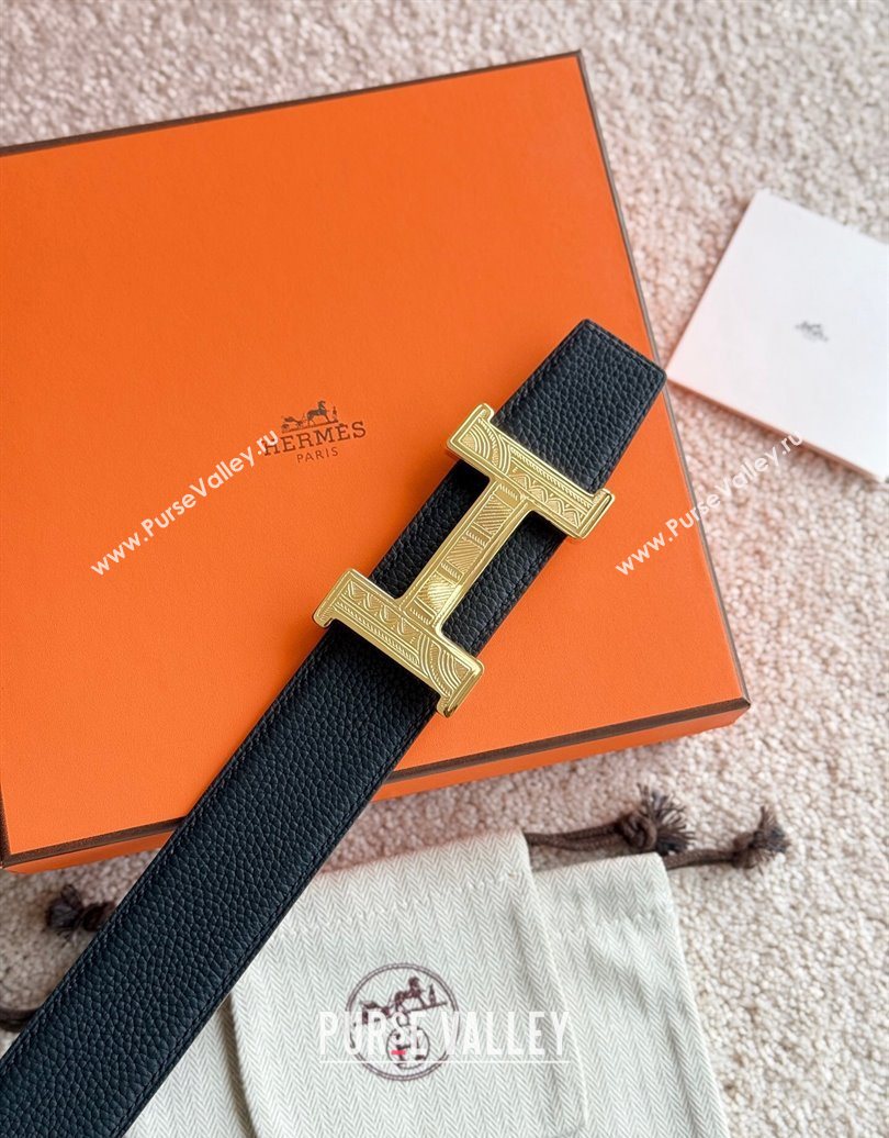 Hermes Mens Constance Touareg Reversible Leather Belt 3.8cm Black 2025 0617 (99-250617101)