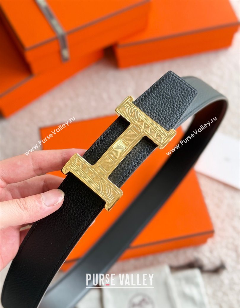 Hermes Mens Constance Touareg Reversible Leather Belt 3.8cm Black 2025 0617 (99-250617101)
