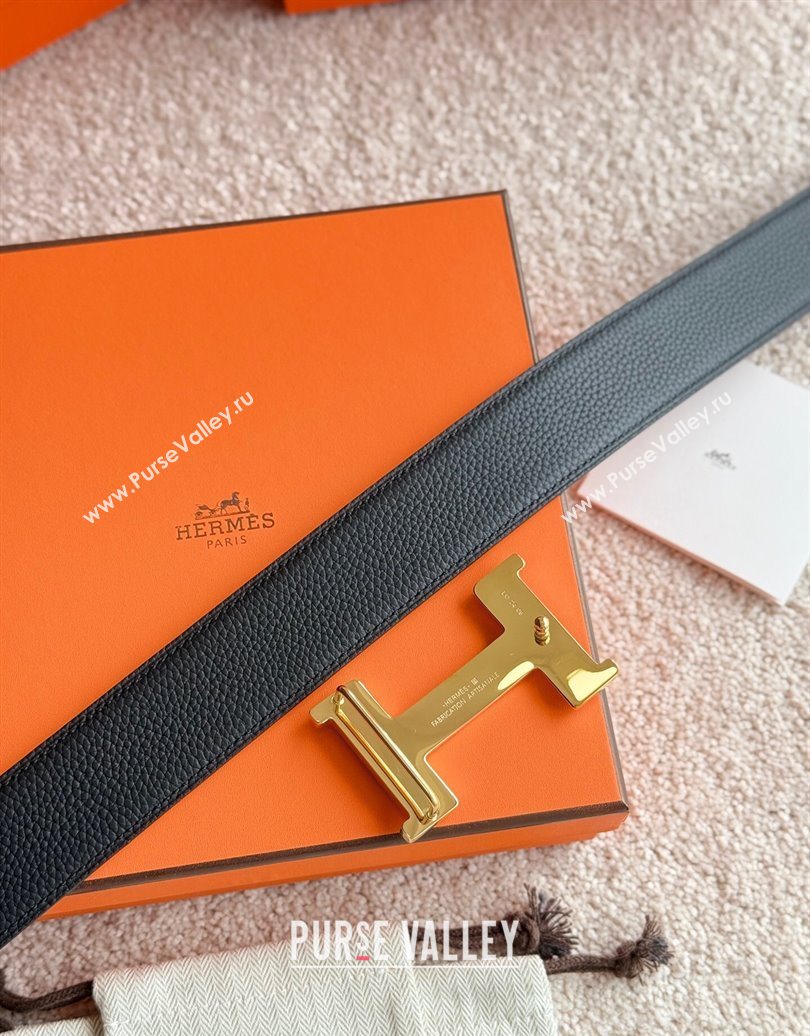 Hermes Mens Constance Touareg Reversible Leather Belt 3.8cm Black 2025 0617 (99-250617101)