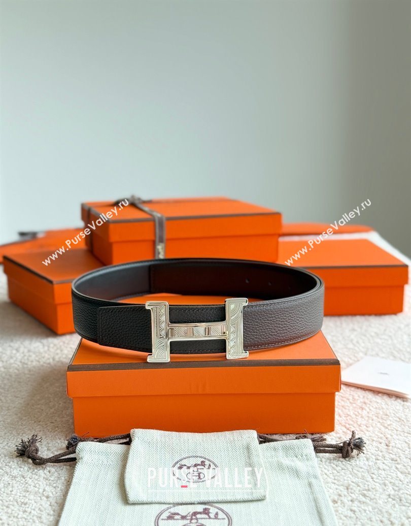 Hermes Mens Constance Touareg Reversible Leather Belt 3.8cm Chocolate 2025 0617 (99-250617102)