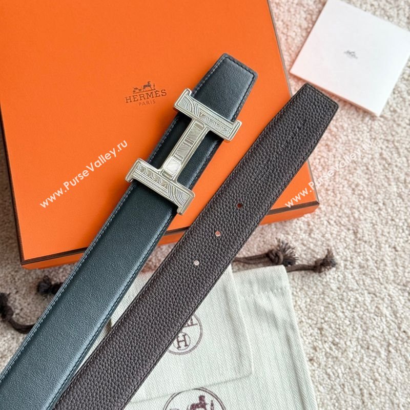 Hermes Mens Constance Touareg Reversible Leather Belt 3.8cm Chocolate 2025 0617 (99-250617102)