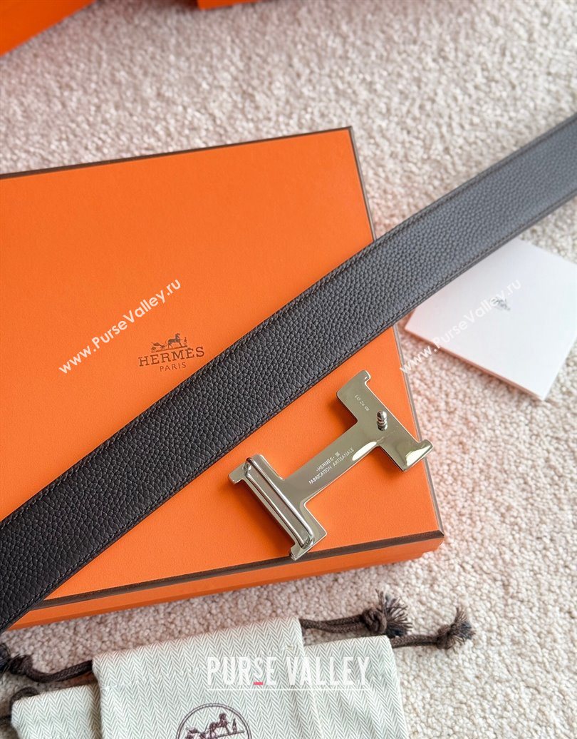 Hermes Mens Constance Touareg Reversible Leather Belt 3.8cm Chocolate 2025 0617 (99-250617102)