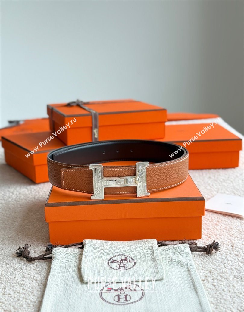 Hermes Mens Constance Touareg Reversible Leather Belt 3.8cm Brown 2025 0617 (99-250617103)